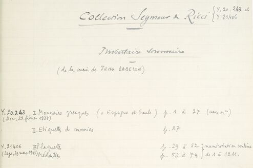 Catalogues manuscrits, inventaires et registres des collections d'antiques. Catalogues manuscrits des collections des antiquités